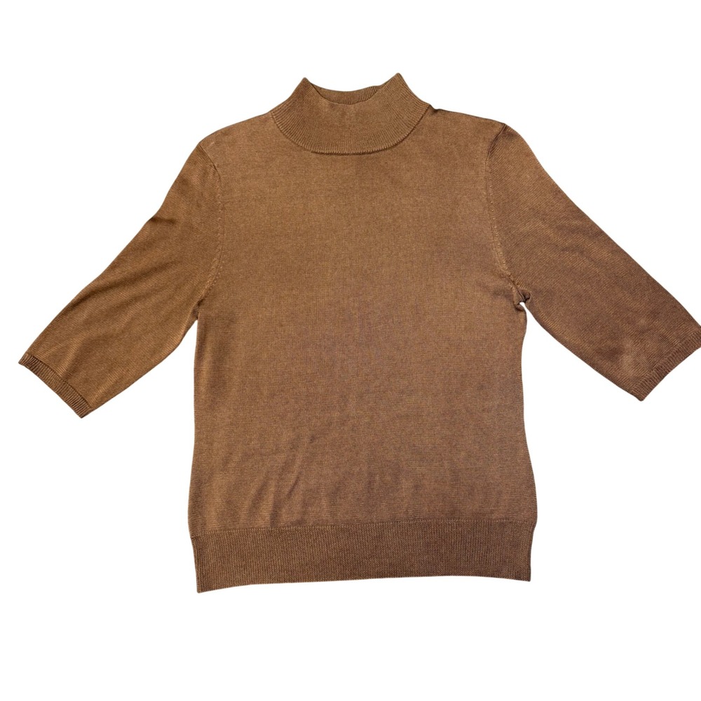 Vintage Marshall Fields 100% Tussah Silk Knit Mock Neck Top Brown S Quite Luxury